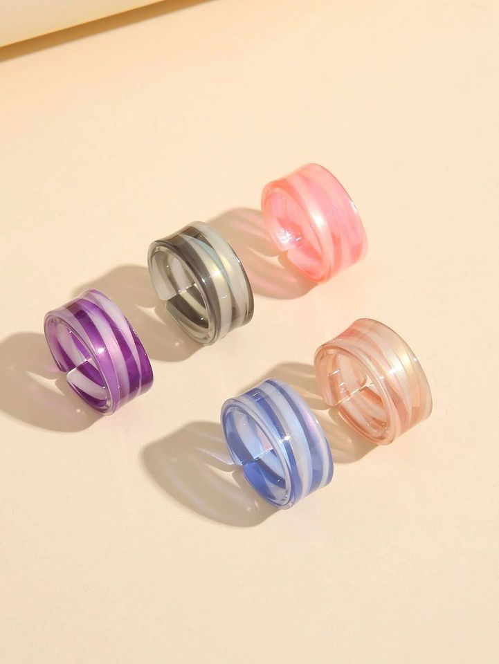 Colorful Blue Acrylic Stripes Open Transparent Ring