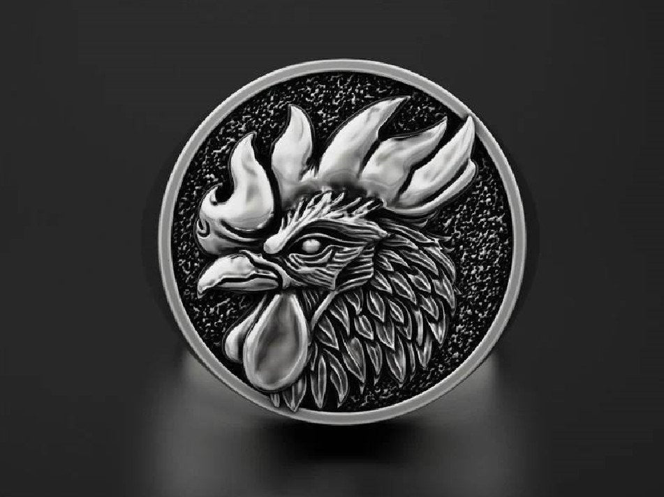 Men's 3D Engraved Rooster Domineering Silver Signet Ring