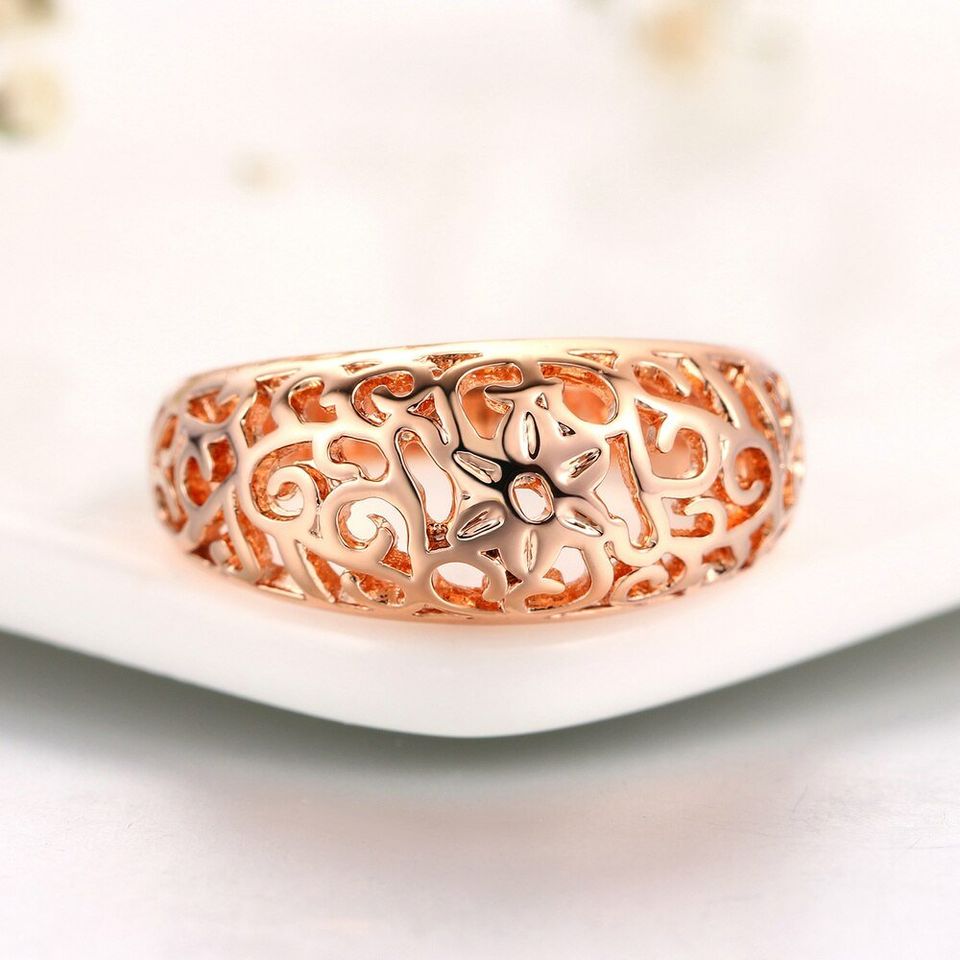 Hollow Flower Rose Gold Floral Ring