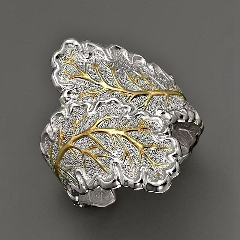 Handmade Antique Silver Carved Tree Leaf Vintage Ring