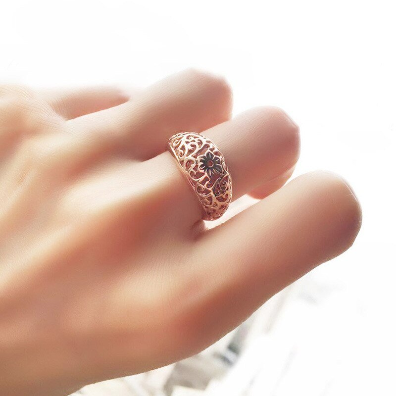 Hollow Flower Rose Gold Floral Ring