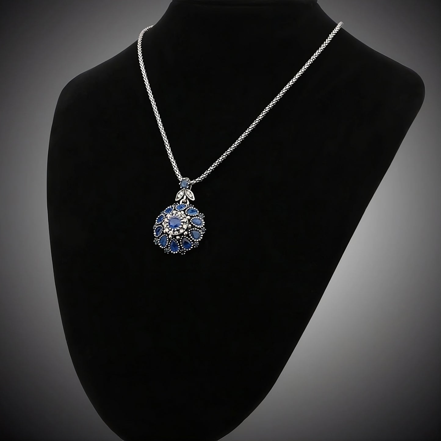 Vintage Tibetan Blue Resin Pendant Bohemian Necklace & Chain