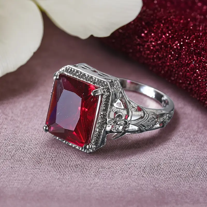 925 Sterling Silver Ruby Red Hollow Ring