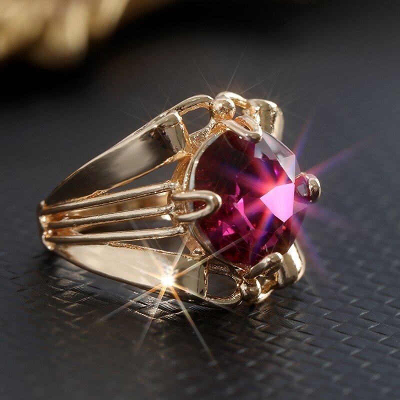 Oversized Round Ruby Red Rose Gold Ring