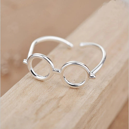 Unique Round Framed Glasses Open Silver Ring