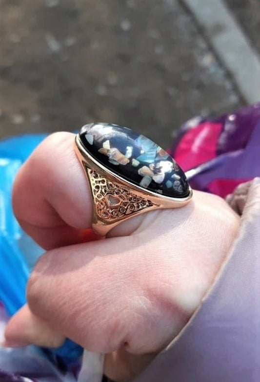 Colorful Shells Artificial Coral Big Oval Bohemian Gold Ring