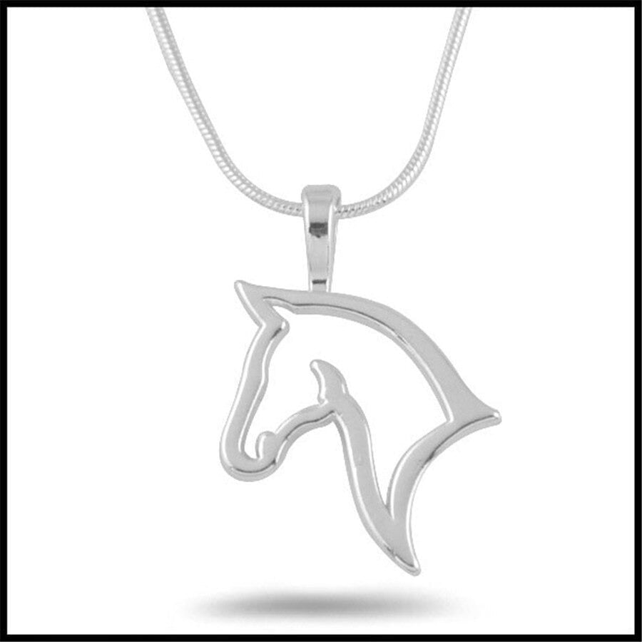 Hollow Horse Head Silver Necklace & 21" Chain