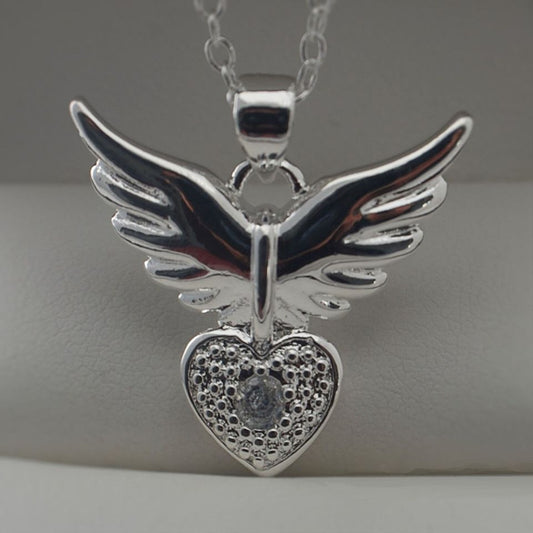 925 Sterling Silver Angel Wings Heart Pendant Necklace & Chain