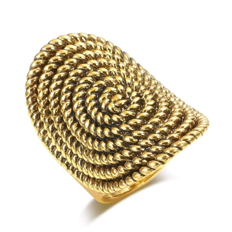 Big Rotating Spiral Rope Antique Gold Ring