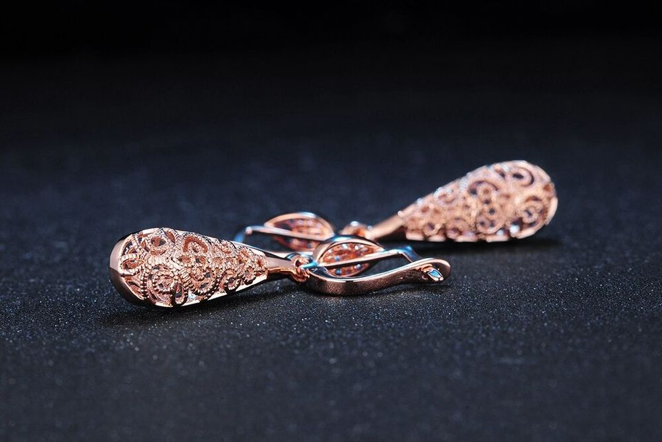 Hollow Teardrop Pear Rose Gold Earrings