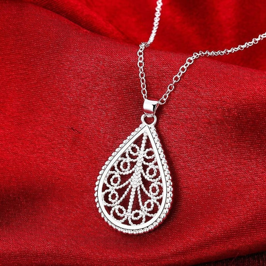 Diamond Cut Teardrop Silver Pendant Necklace & Chain