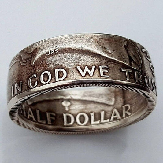 1961 Silver Half Dollar Ben Franklin IN GOD WE TRUST Coin Ring