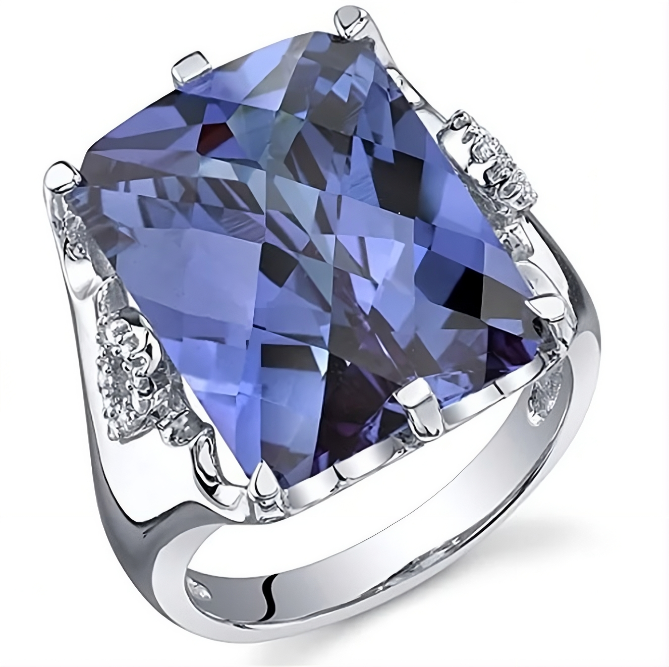 Blue Tanzanite Cushion Cut CZ Crystal Silver Ring for Women