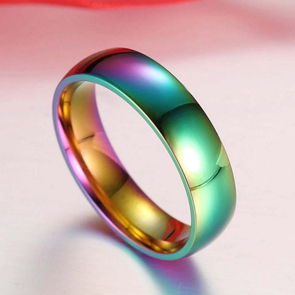 6mm Colorful Rainbow Titanium Steel Band Ring
