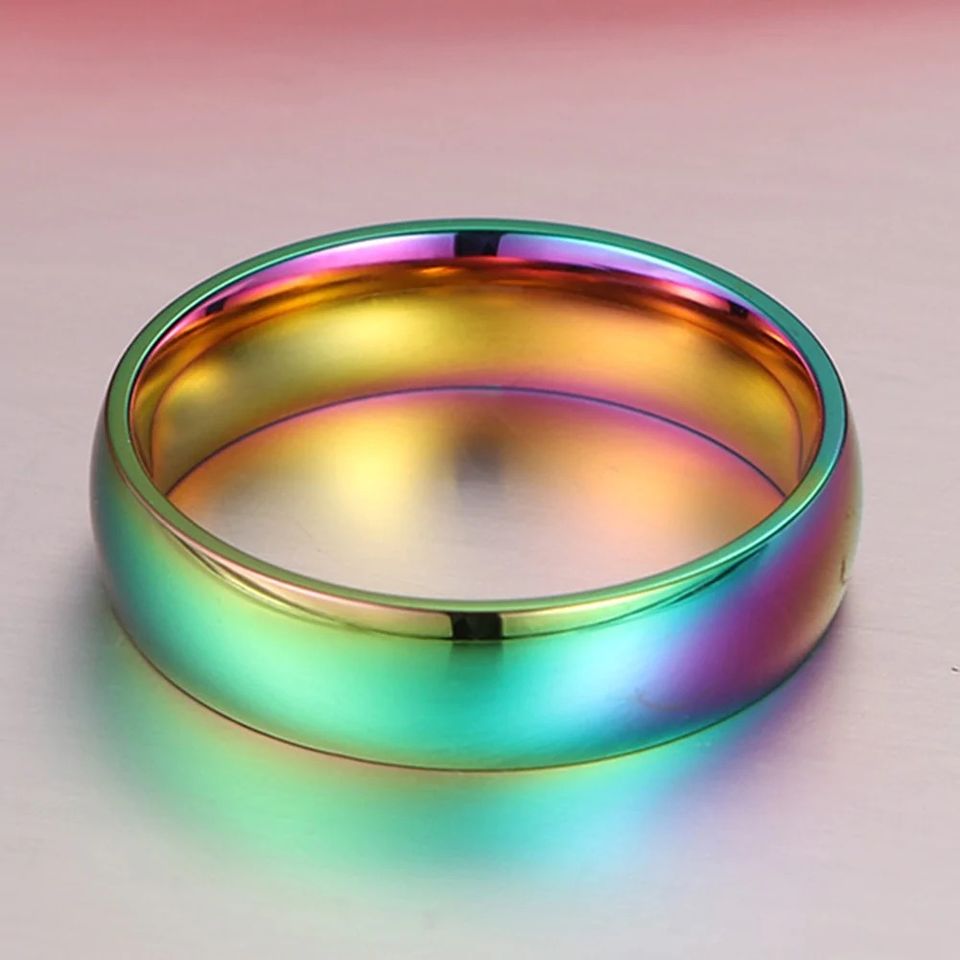 6mm Colorful Rainbow Titanium Steel Band Ring