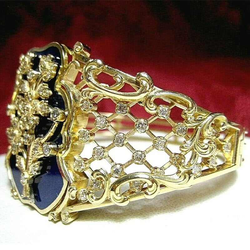 925 Silver Filled Handmade Blue Enamel Flower Art Deco Ring