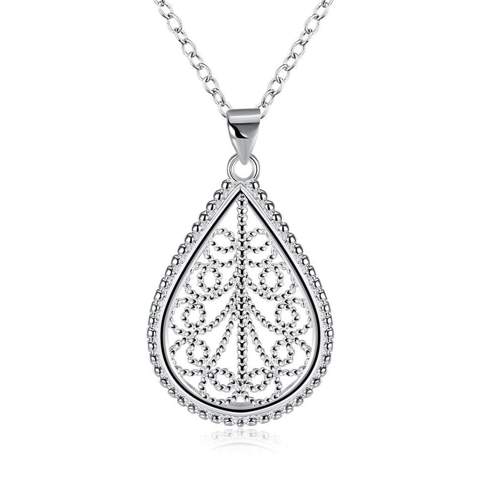Diamond Cut Teardrop Silver Pendant Necklace & Chain