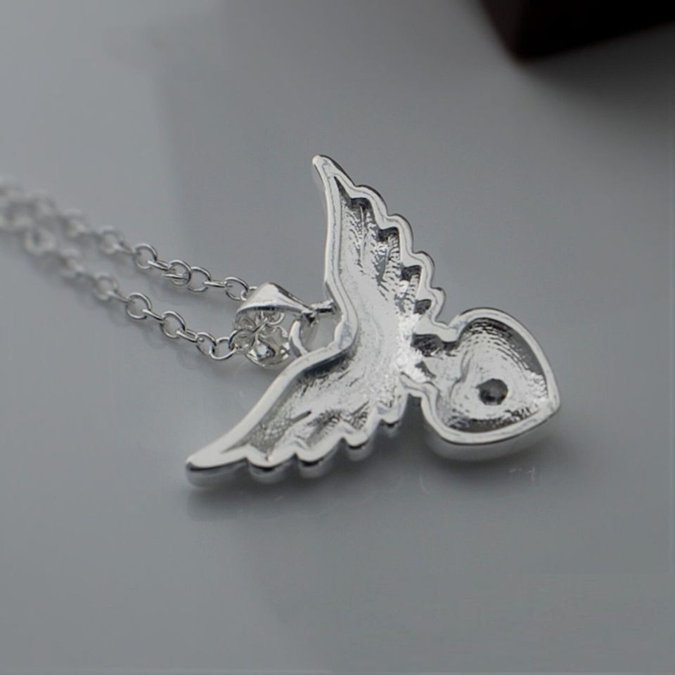 925 Sterling Silver Angel Wings Heart Pendant Necklace & Chain