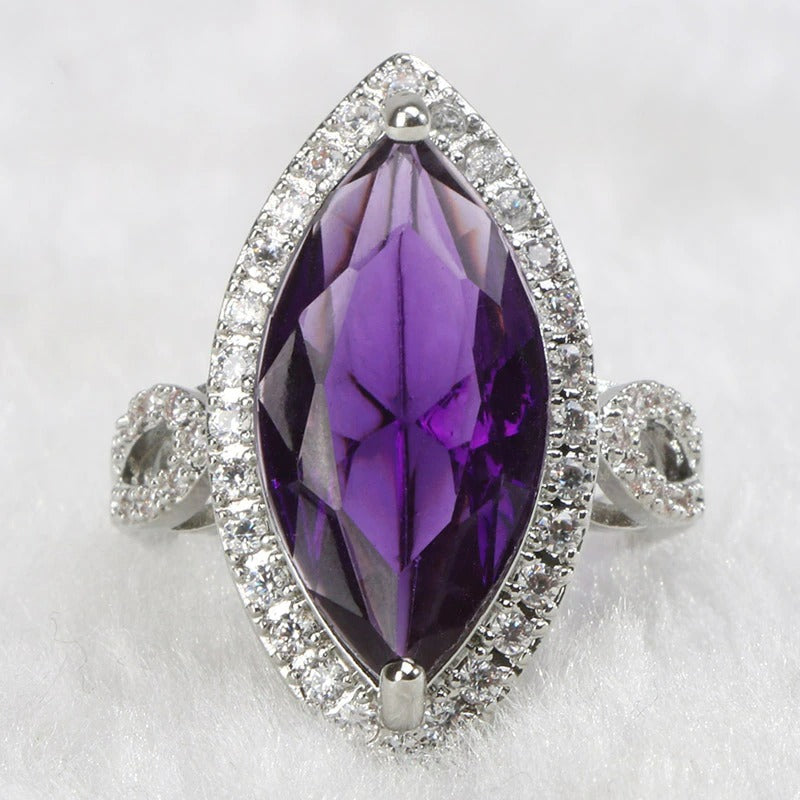 Big Baroque Micro-set Purple Marquise Silver Ring