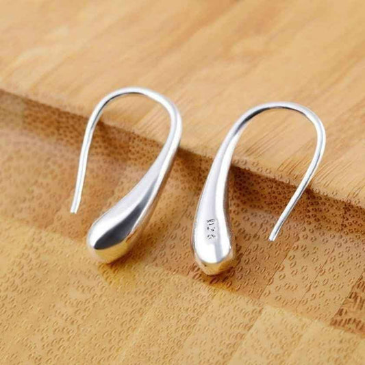 925 Sterling Silver Teardrop Hook Unique Hoop Earrings