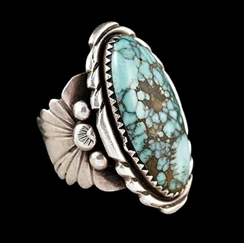 Vintage Natural Blue Turquoise Antique Silver Bohemian Ring