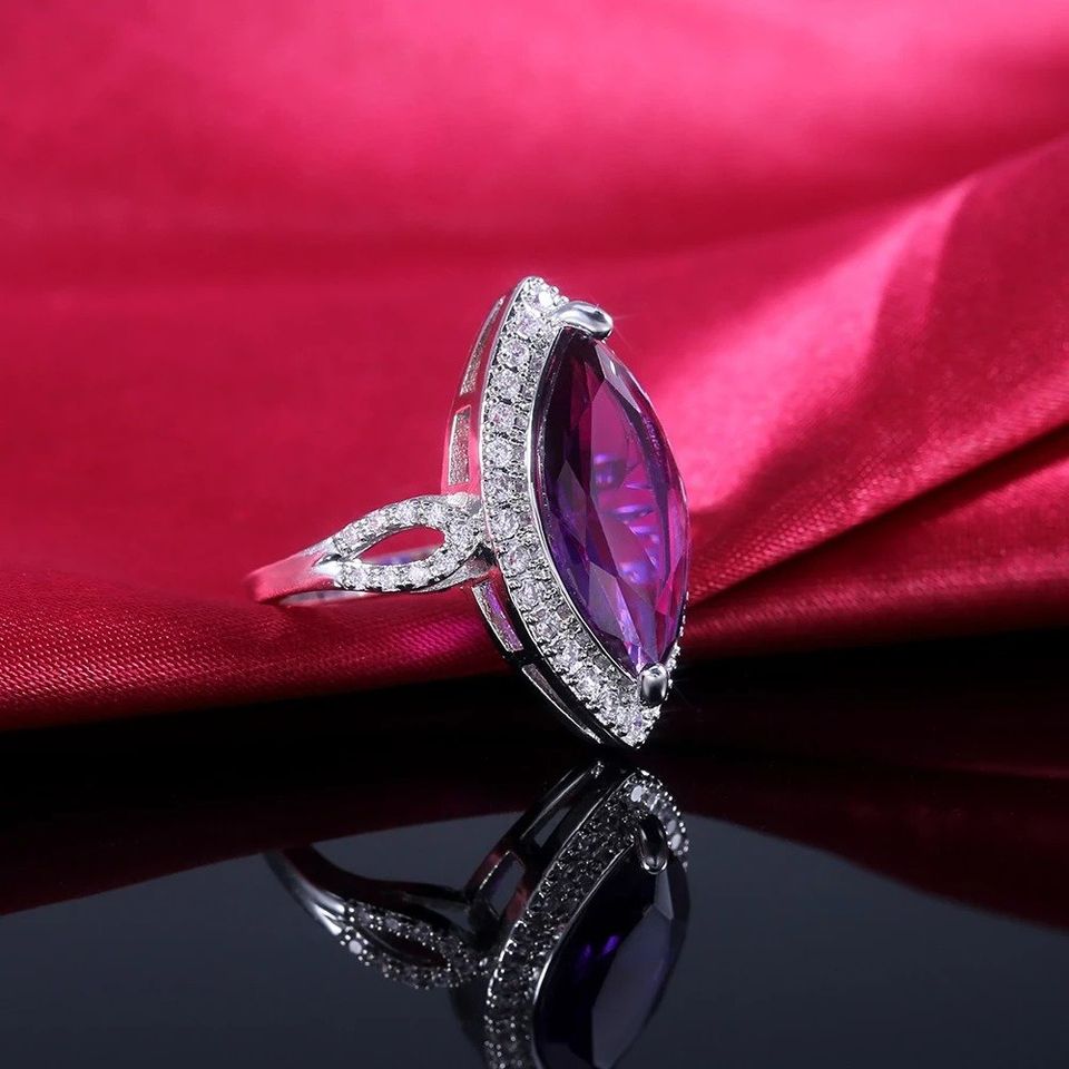 Big Baroque Micro-set Purple Marquise Silver Ring