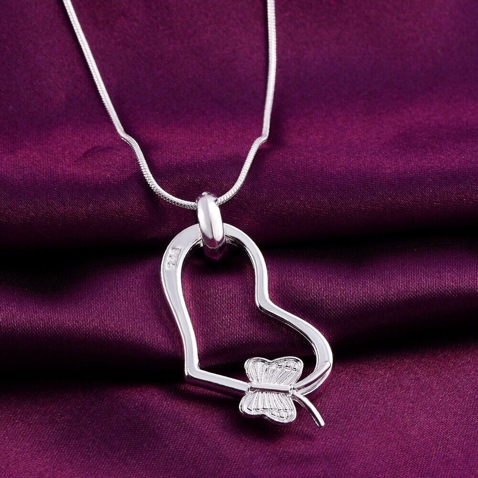 925 Silver Butterfly Heart Necklace & 18" Chain