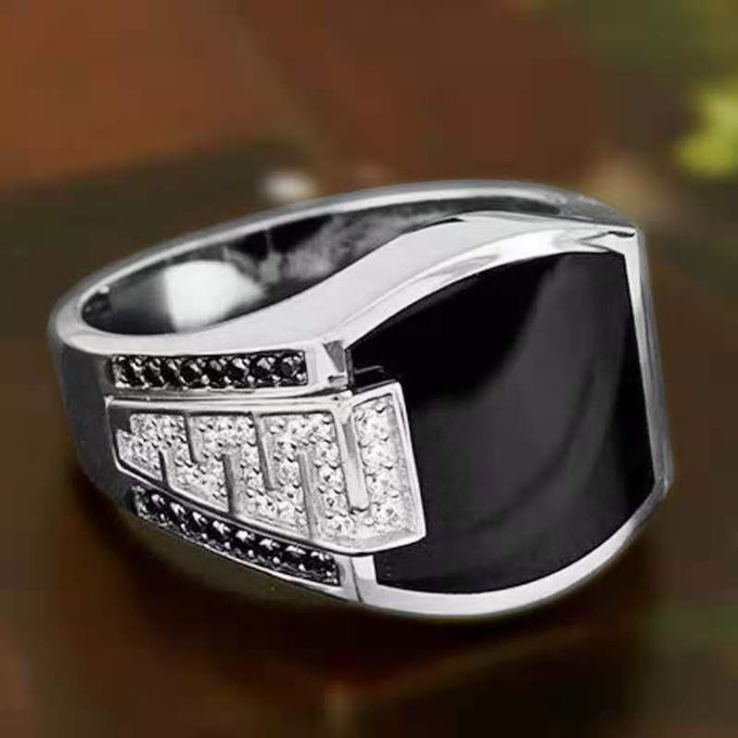 Men's Classic Anillos Black Inlaid Zircon Silver Ring