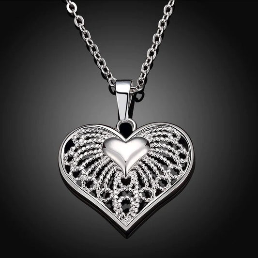 925 Sterling Silver Hollow Heart Shaped Retro Necklace