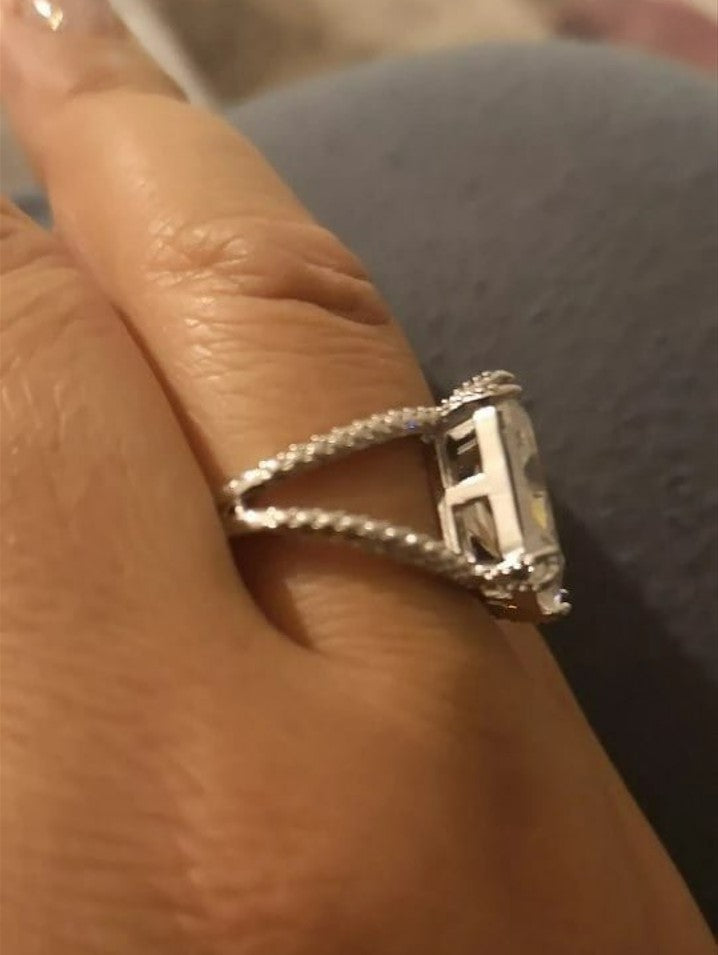 Huge Sterling Silver 15mm Princess Cut Engagement Ring