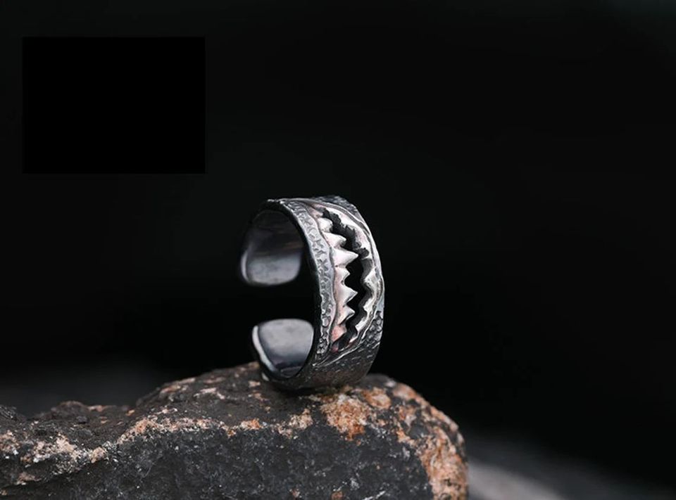 Filled Demon Teeth Mouth Sterling Silver Open Gothic Ring