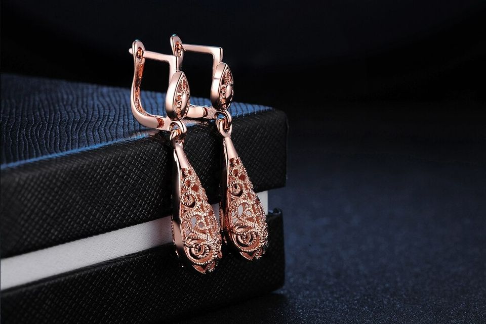 Hollow Teardrop Pear Rose Gold Earrings