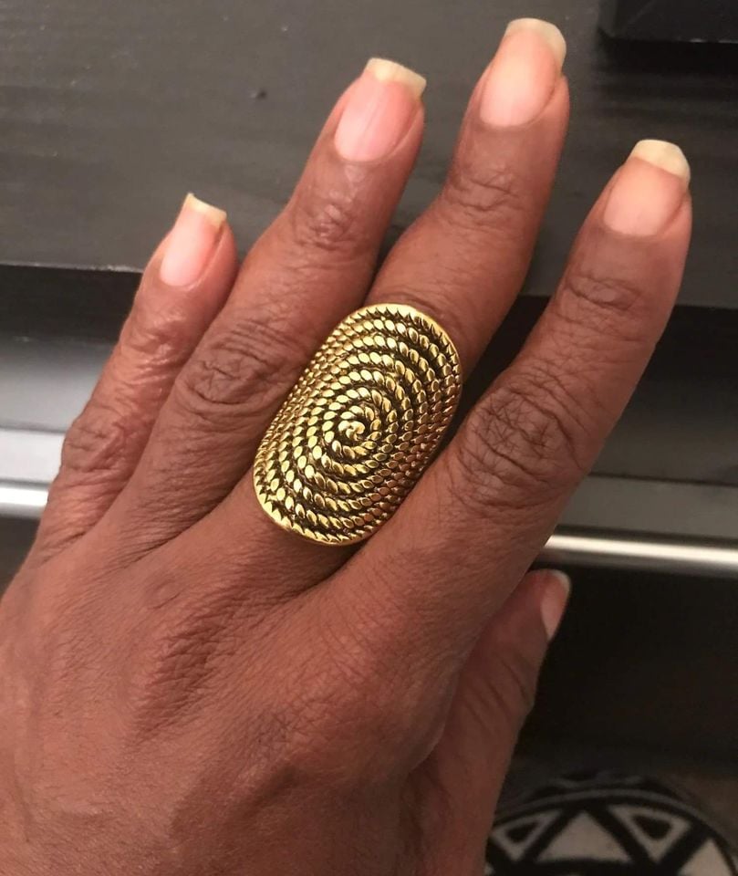 Big Rotating Spiral Rope Antique Gold Ring