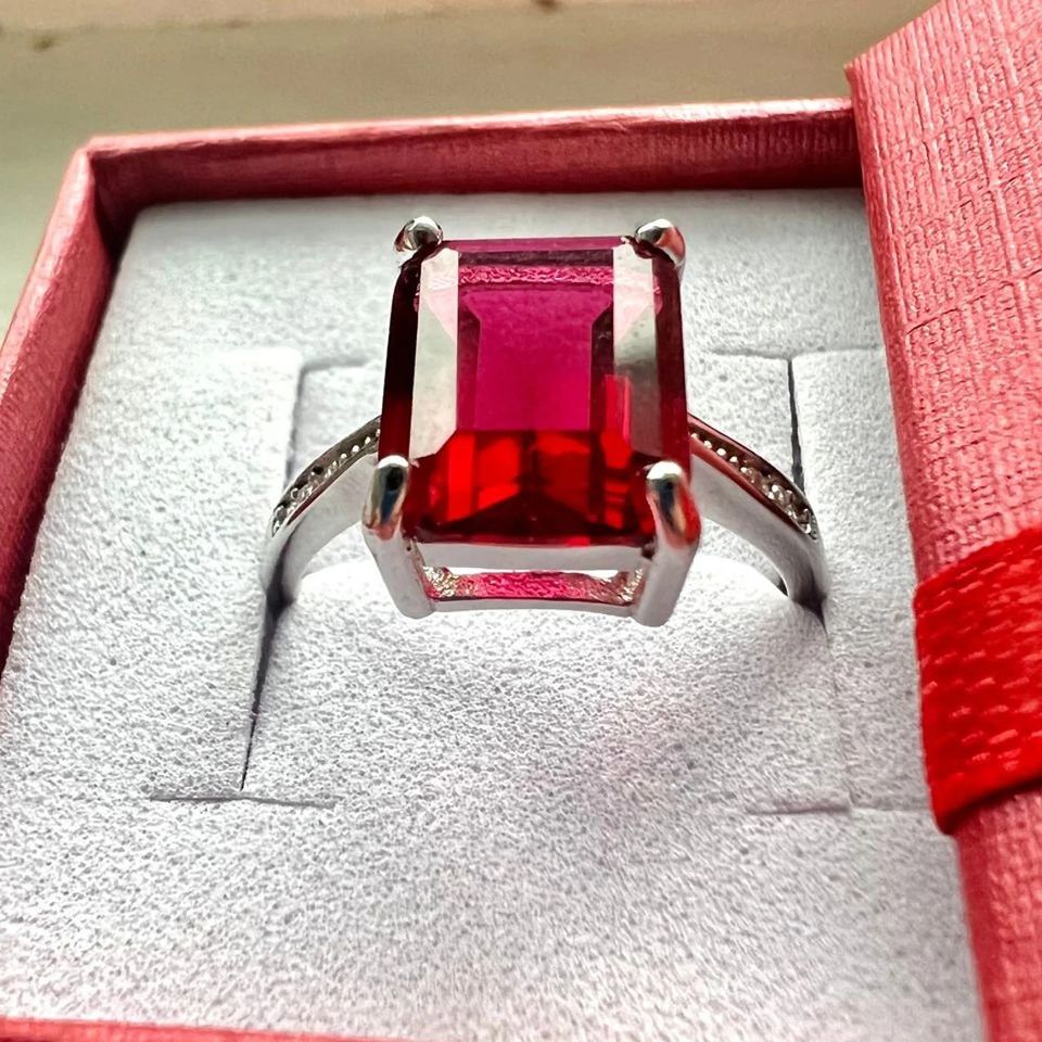 4.00 CTTW Ruby Red Gemstone Big Silver Ring