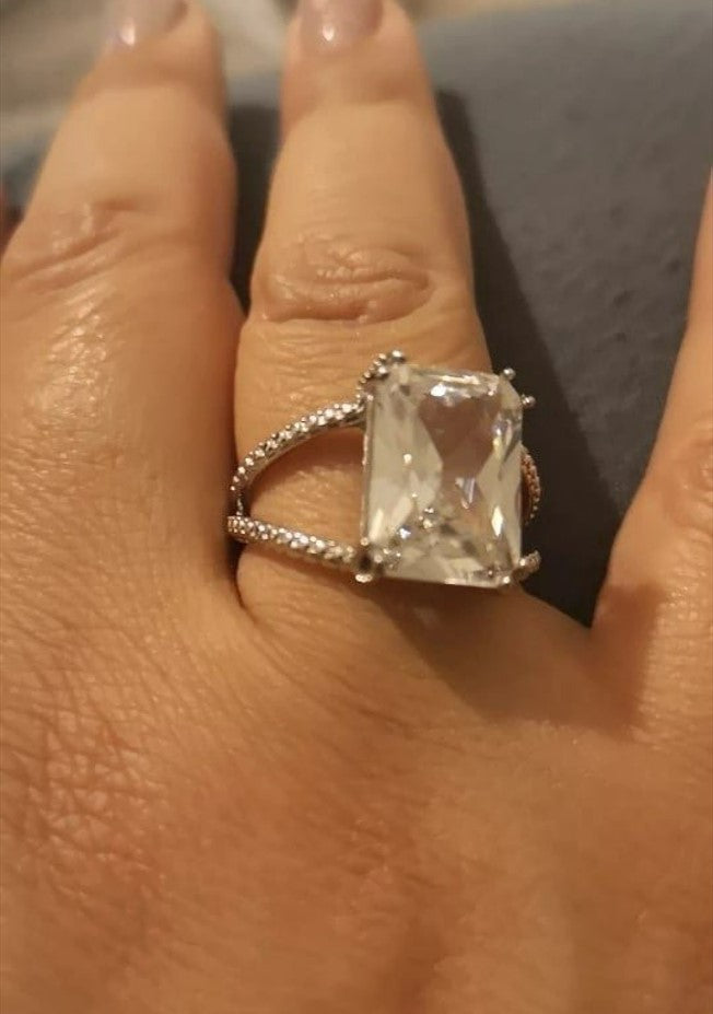 Huge Sterling Silver 15mm Princess Cut Engagement Ring