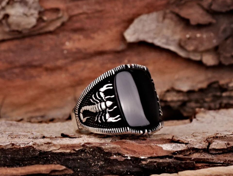 Men's Black Onyx Silver Scorpion Ring