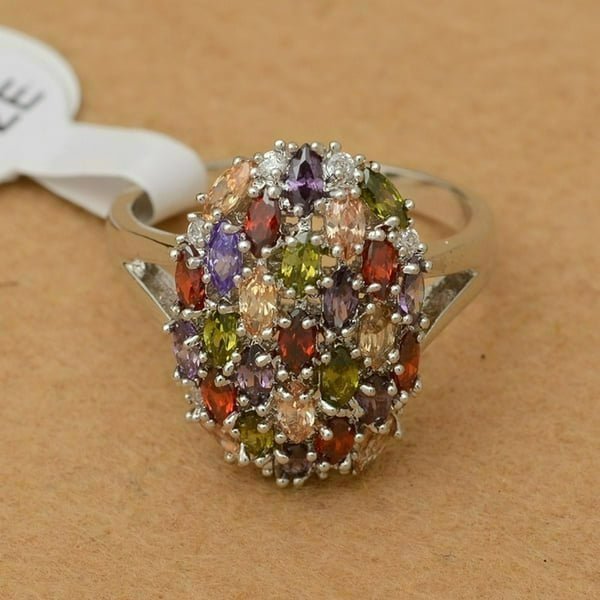 925 Sterling Silver Colorful Multi-color Garnet Topaz Ring