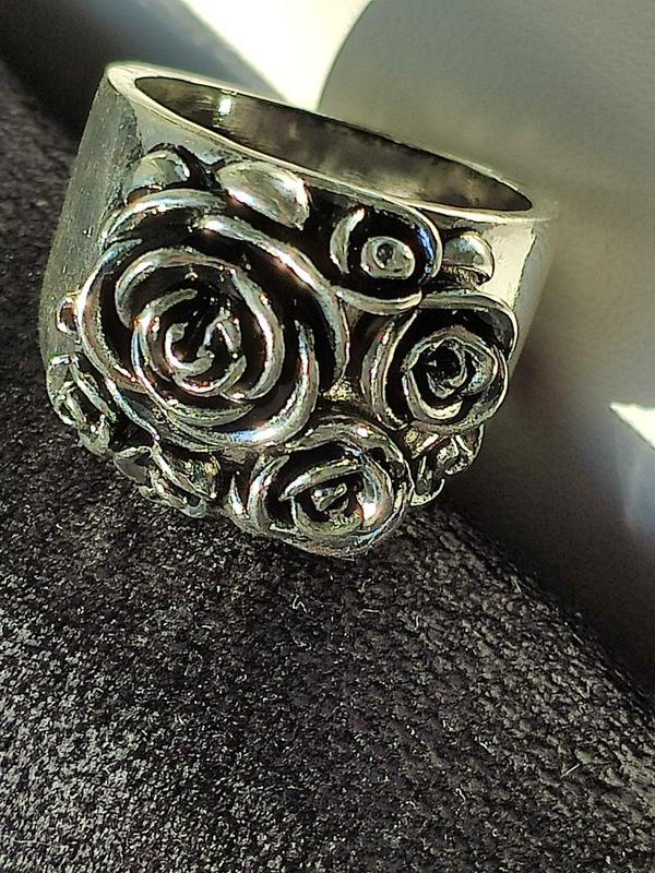 Huge S925 Silver Vintage Rose Flower Cocktail Ring