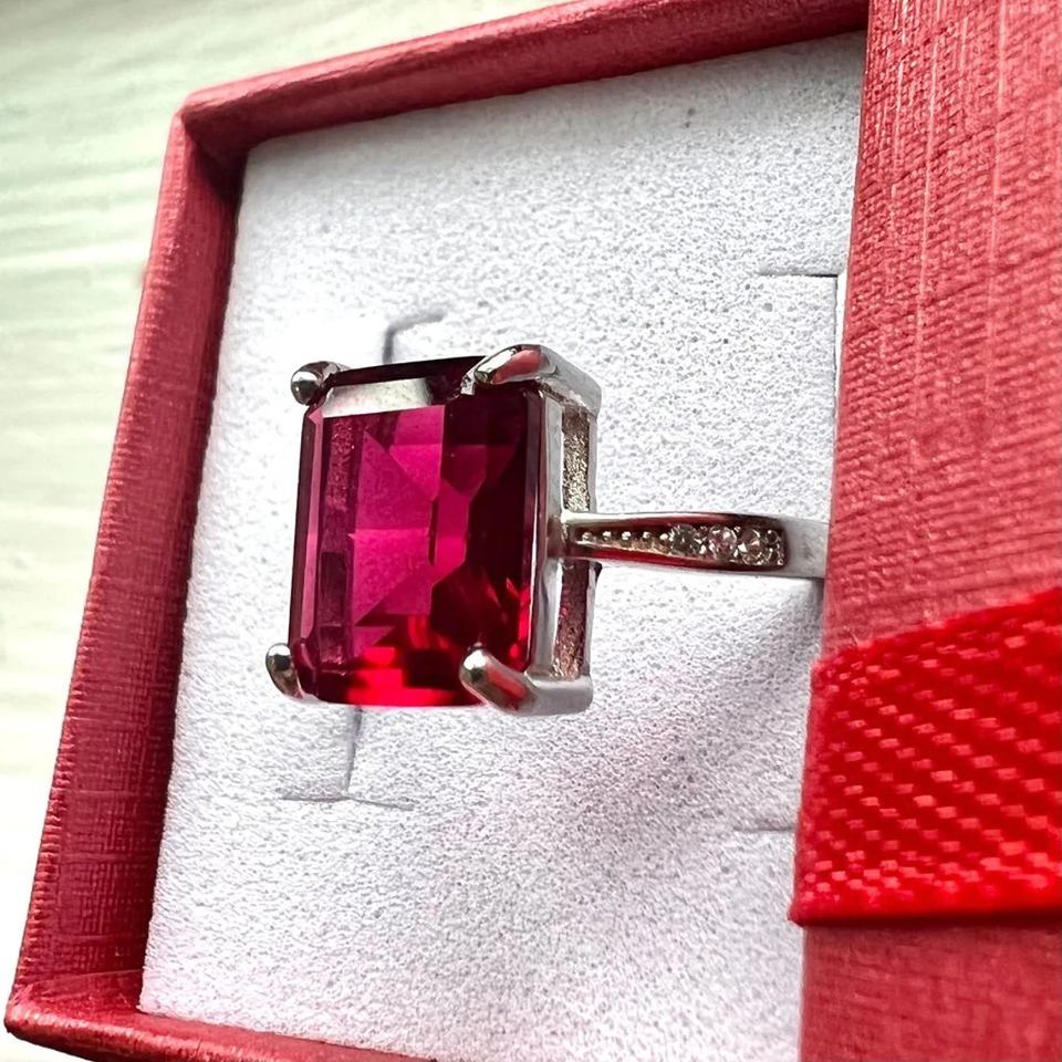 4.00 CTTW Ruby Red Gemstone Big Silver Ring