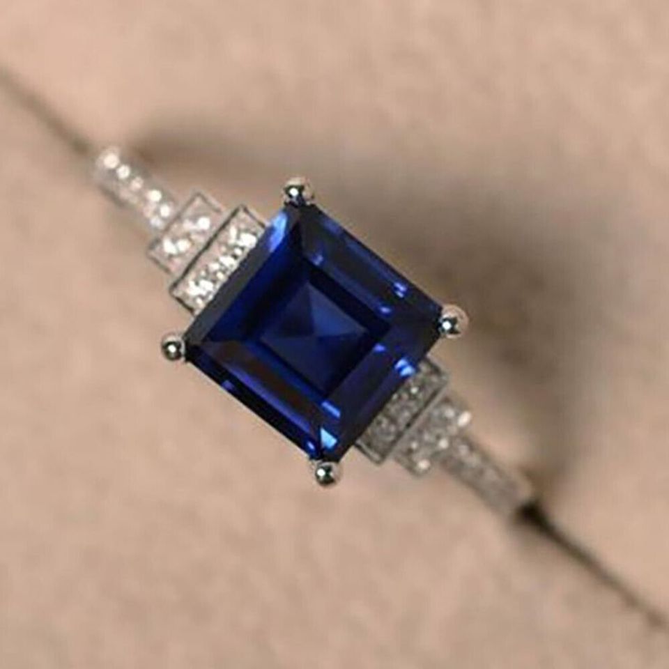 Sterling Silver Square Blue Tanzanite Elegant Ring