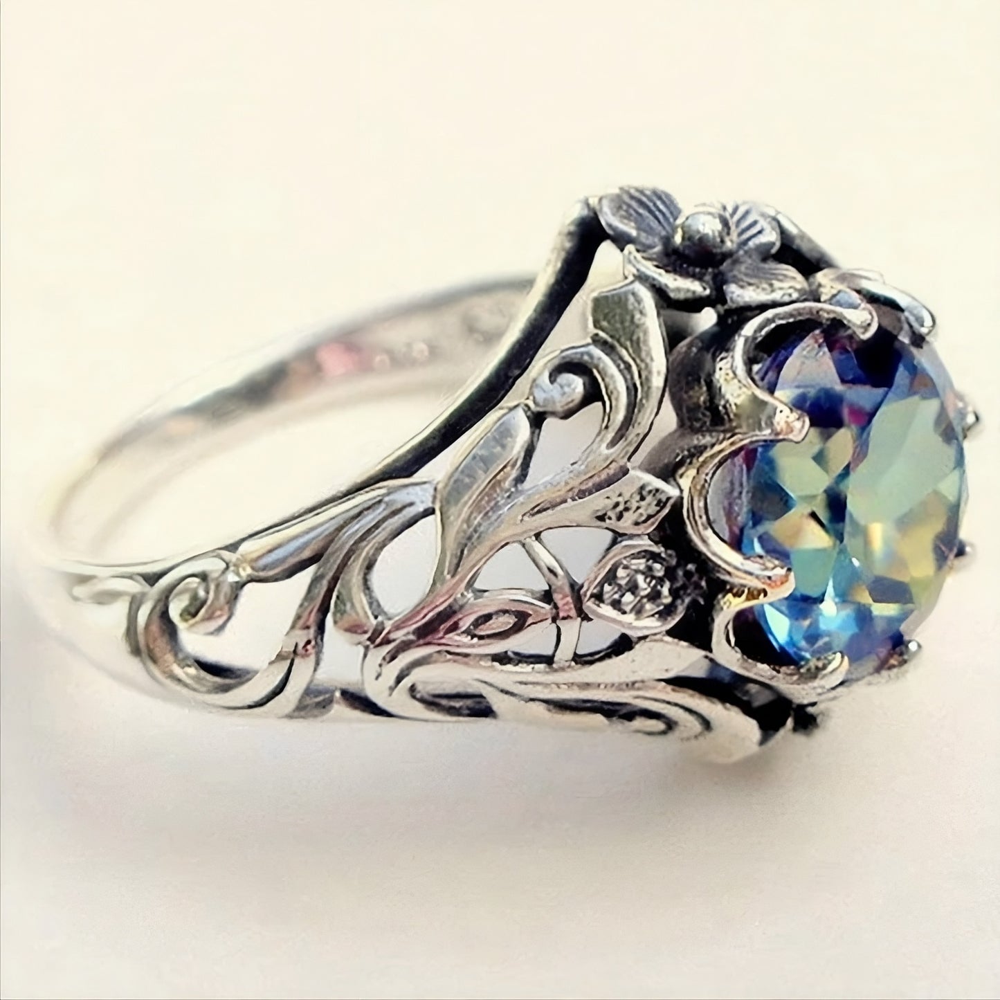 925 Sterling Silver Boho Mystic Rainbow Retro Hollow Ring
