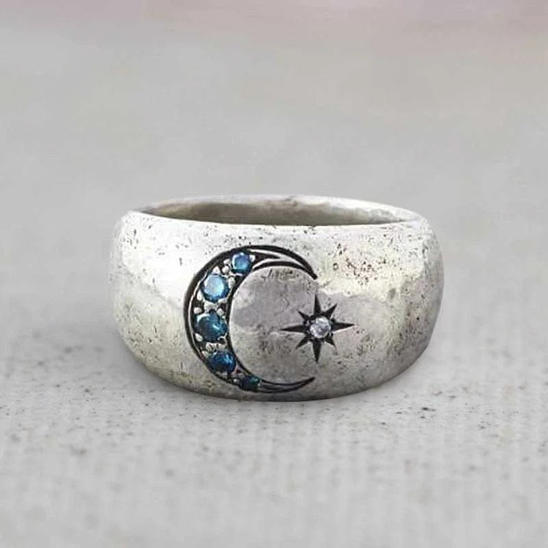 Bohemian Vintage Sun Moon Silver Retro Ring