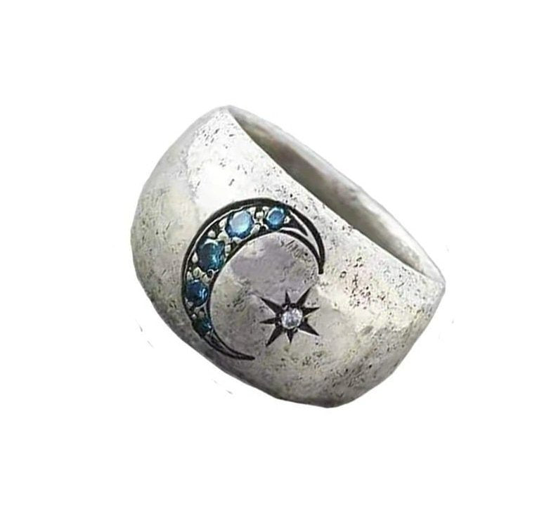 Bohemian Vintage Sun Moon Silver Retro Ring