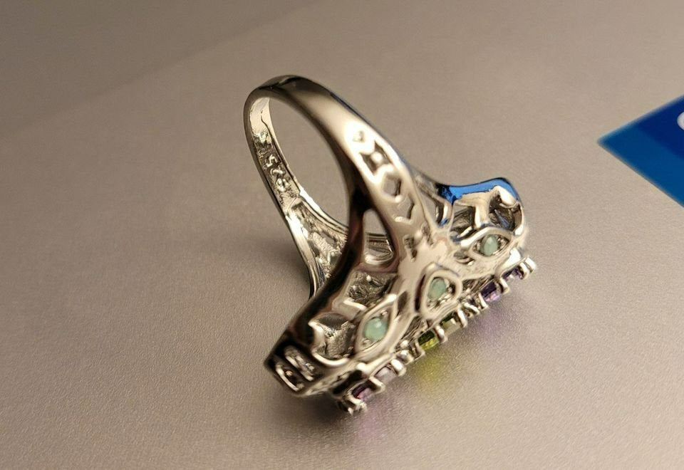 925 Sterling Silver Amethyst & Peridot Vintage Ring