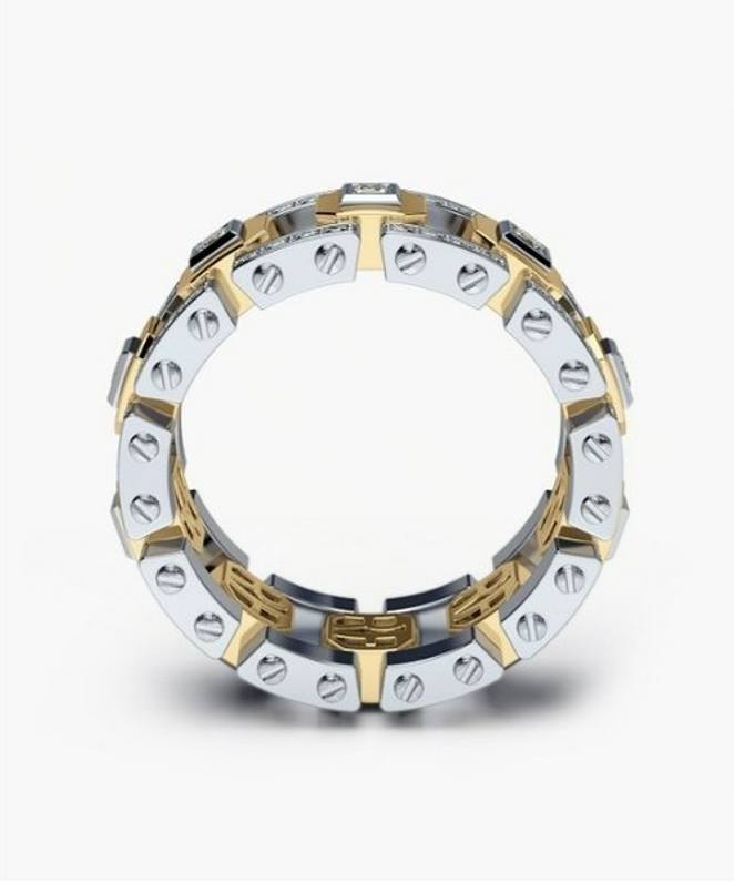 Men's Mechanical Hollow Two Tone Technology Ring