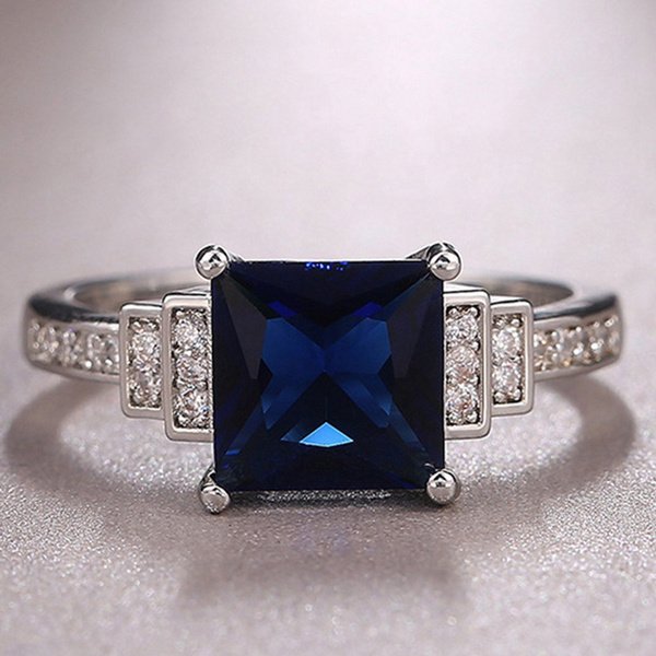 Sterling Silver Square Blue Tanzanite Elegant Ring