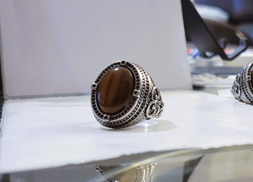 Men's Vintage Turkish Brown Tiger Eye Onyx Silver Ring