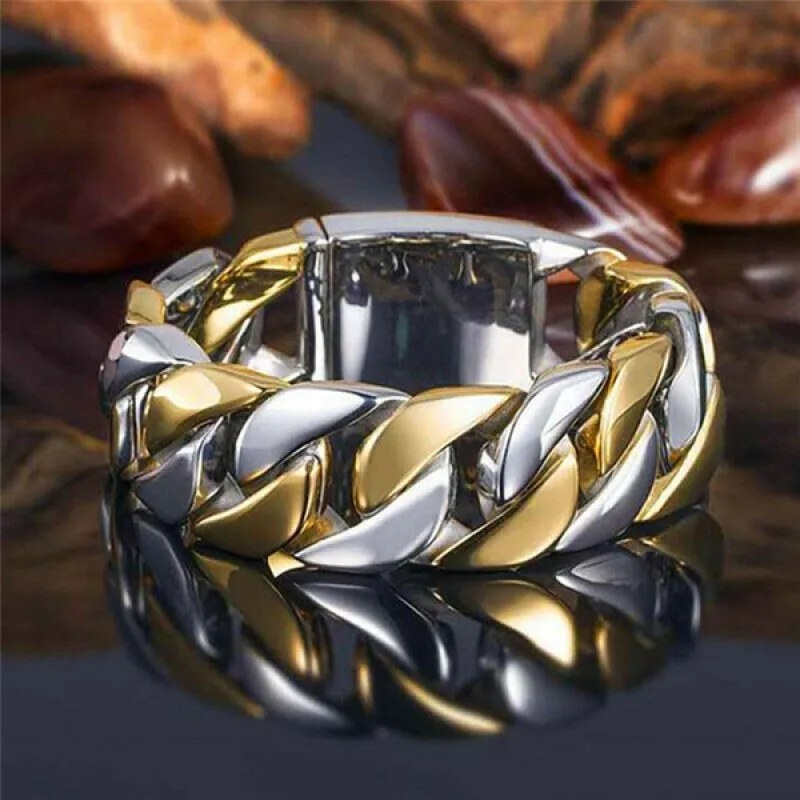 Men's S925 Silver Band 7mm Two-Tone Retro Chain Ring