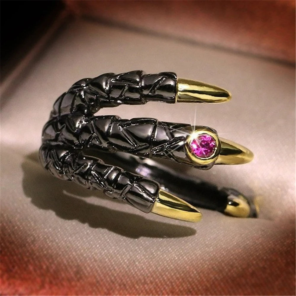 Tungsten Eagle Dragon Claw Black Gold Inlaid Goth Ring