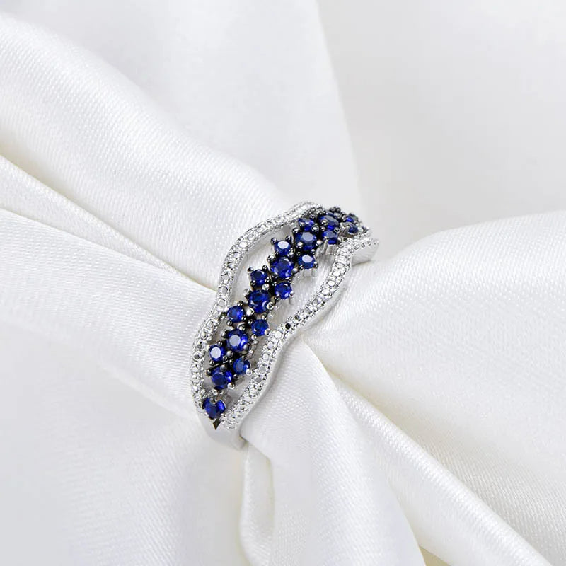 925 Sterling Silver Blue Faux Sapphire Multilayer Ring